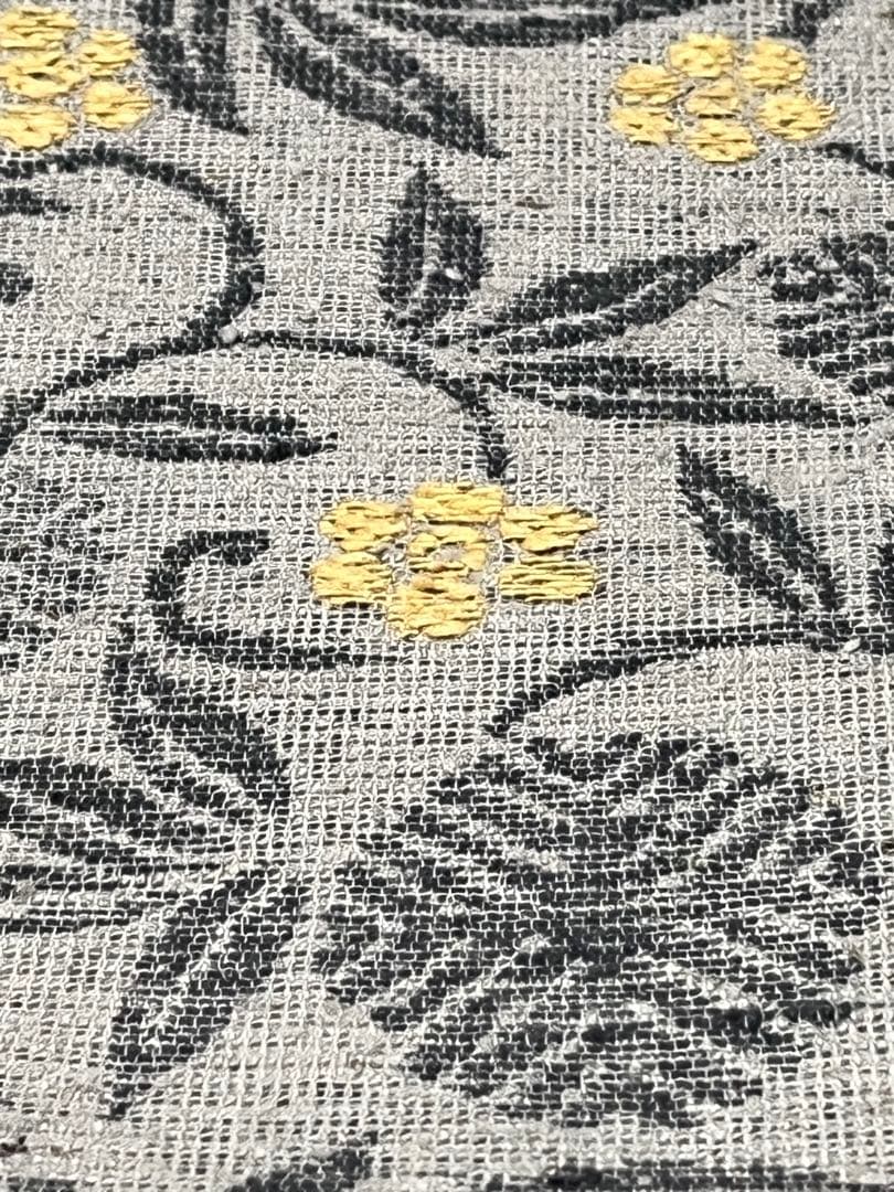 【門間貴美子 】新品未使用　正絹 洒落袋帯 草花唐草文様 錫色グレー 紬調