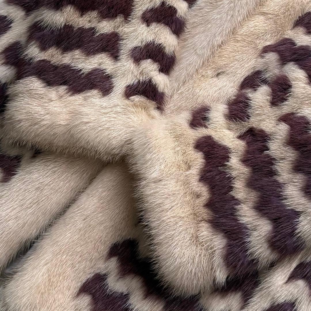 毛皮☆ミンク MINK ファーコート バイカラー パープル クリーム デザイン