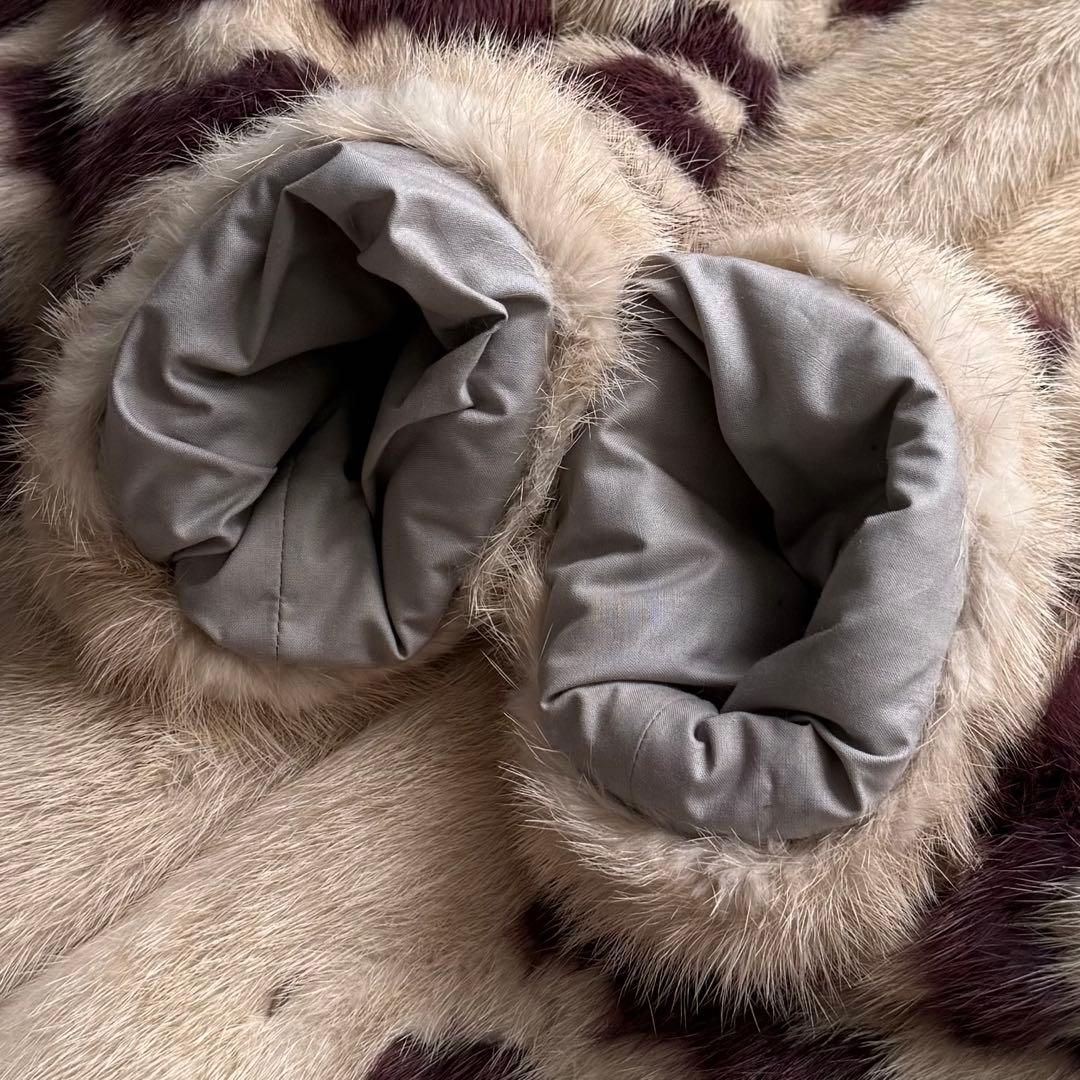 毛皮☆ミンク MINK ファーコート バイカラー パープル クリーム デザイン