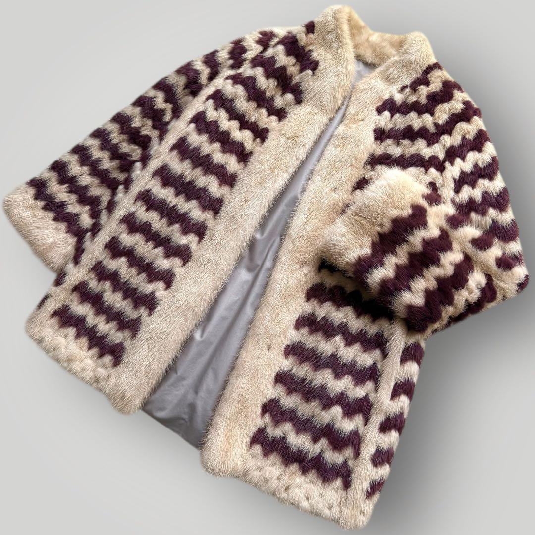毛皮☆ミンク MINK ファーコート バイカラー パープル クリーム デザイン