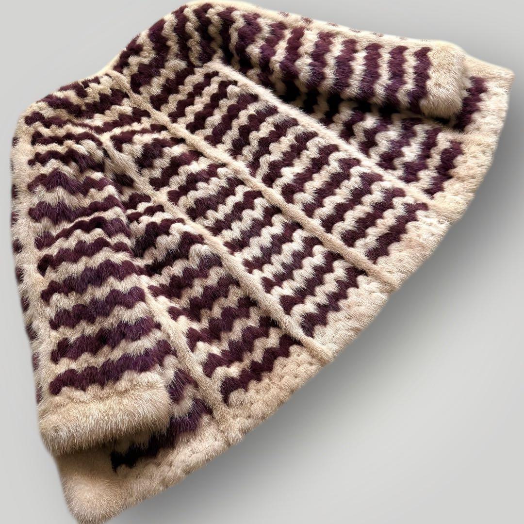 毛皮☆ミンク MINK ファーコート バイカラー パープル クリーム デザイン