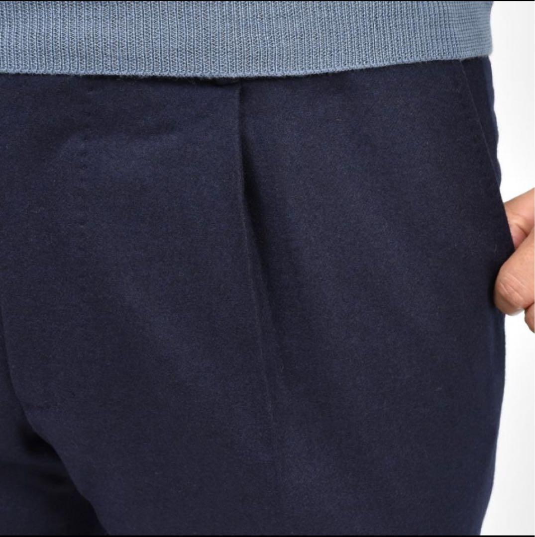 タリアトーレSUPER100'sウールフランネル1プリーツパンツ　ネイビー52