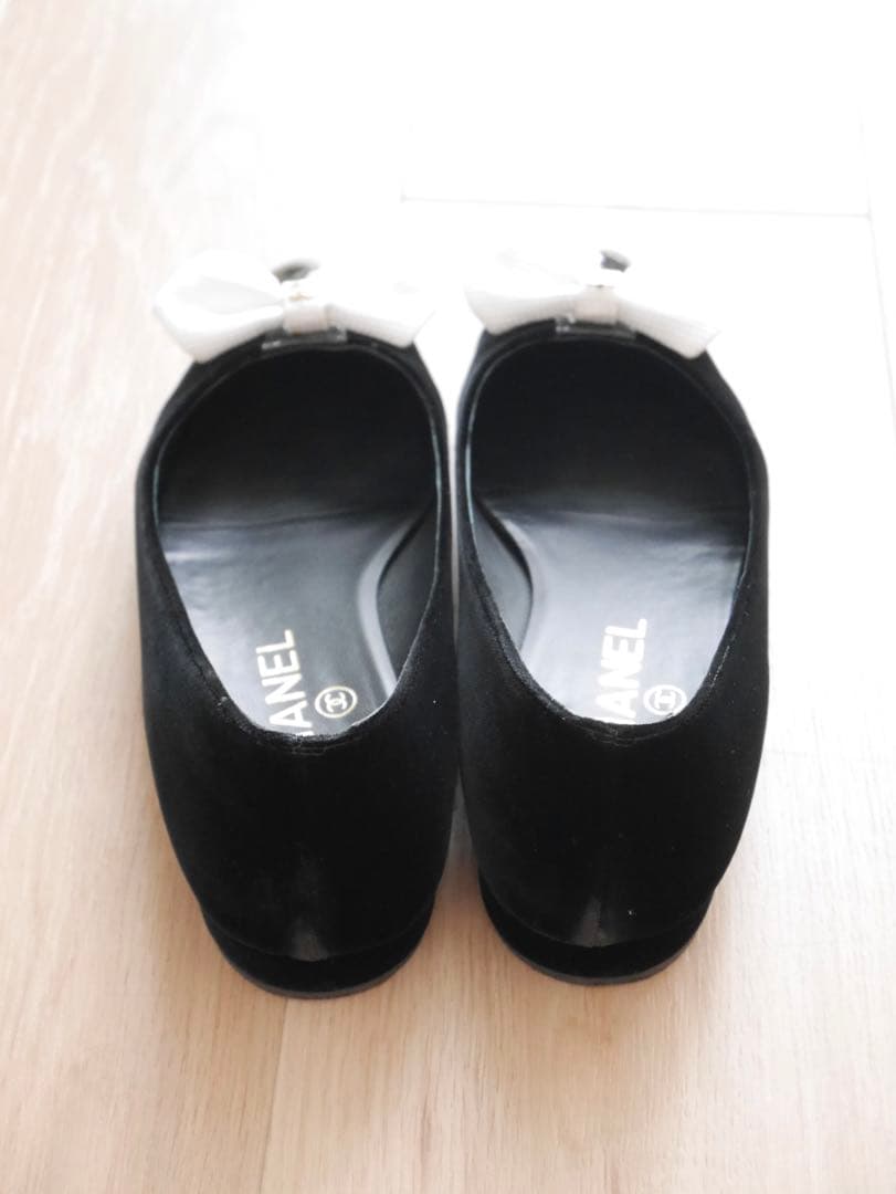 CHANEL CCロゴ リボン バレエシューズ パンプス ブラック 36