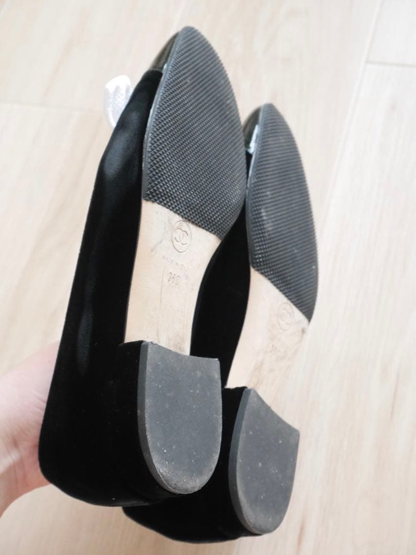 CHANEL CCロゴ リボン バレエシューズ パンプス ブラック 36