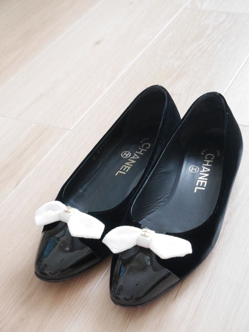 CHANEL CCロゴ リボン バレエシューズ パンプス ブラック 36