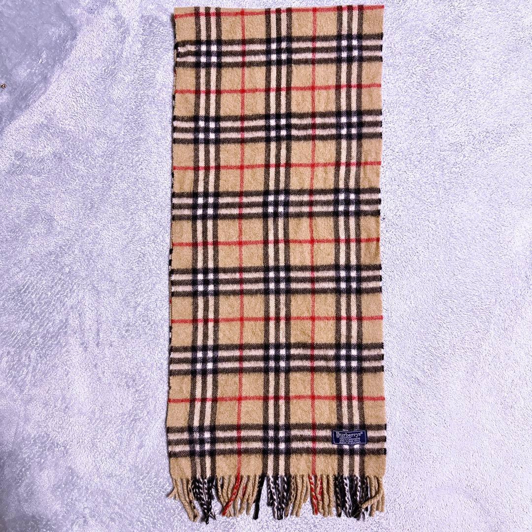 カシミヤ100%【未使用級】バーバリー マフラー ノバチェック フリンジ