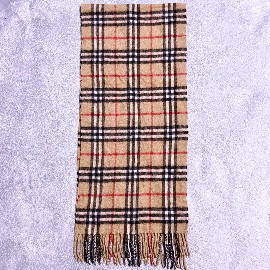 カシミヤ100%【未使用級】バーバリー マフラー ノバチェック フリンジ