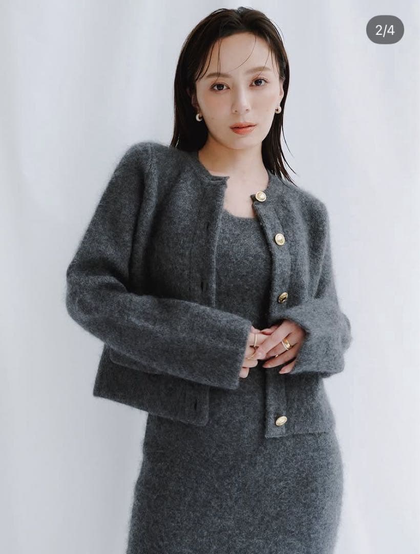 新品カシミヤブレンドノーカラーニットジャケット