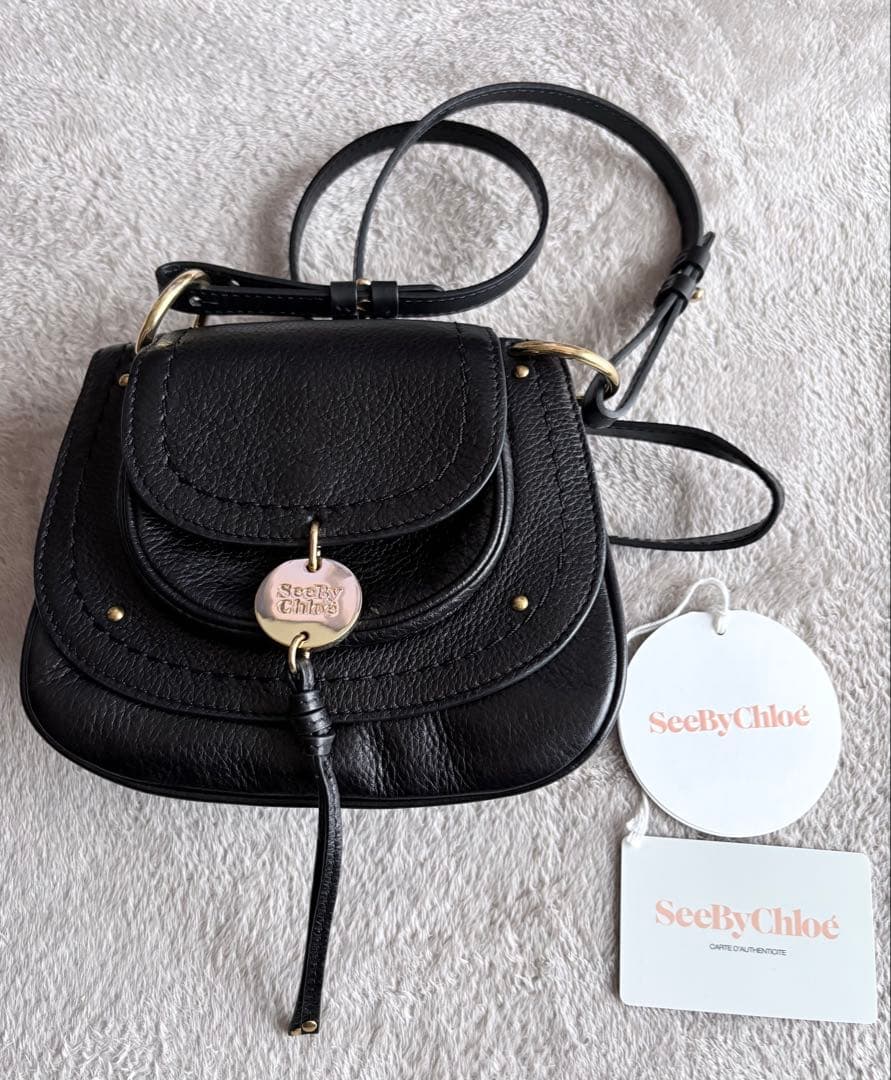【美品】　SeeBy Chloe’ ポシェット　黒牛革