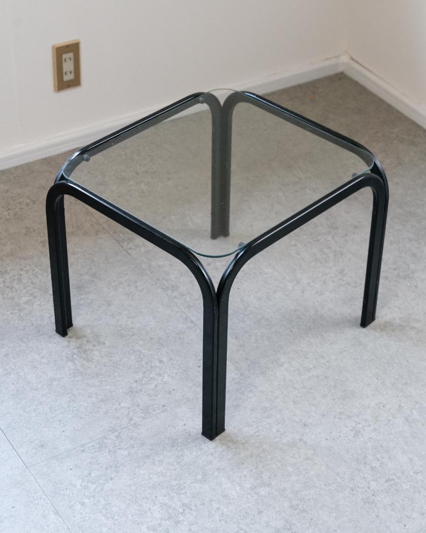 アイアンフレーム コーヒー ローテーブル ガラストップ 昭和レトロ モダン