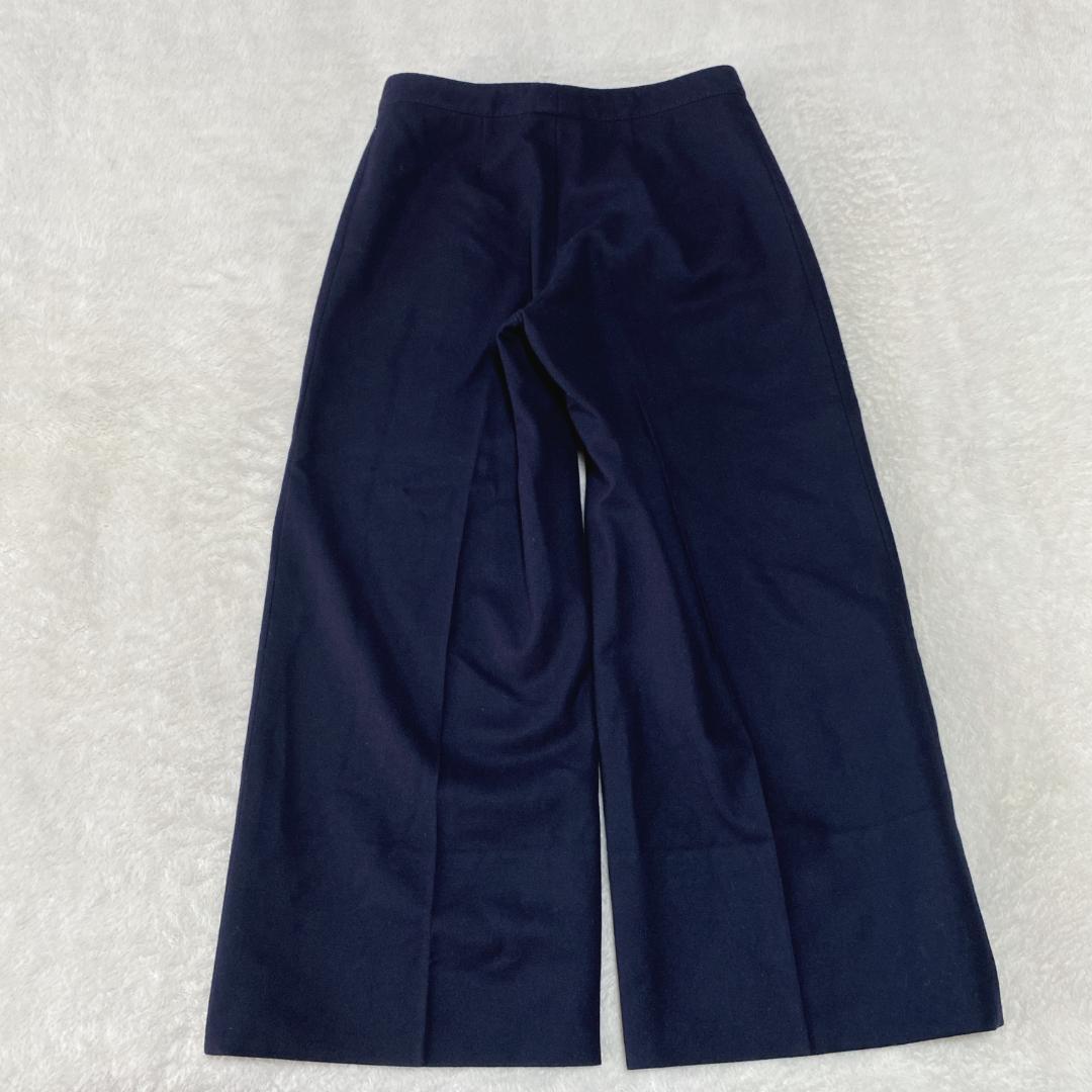 DO0023【セリーヌ】ワイドパンツ【36】カシミヤ混 ボタンオープン ネイビー