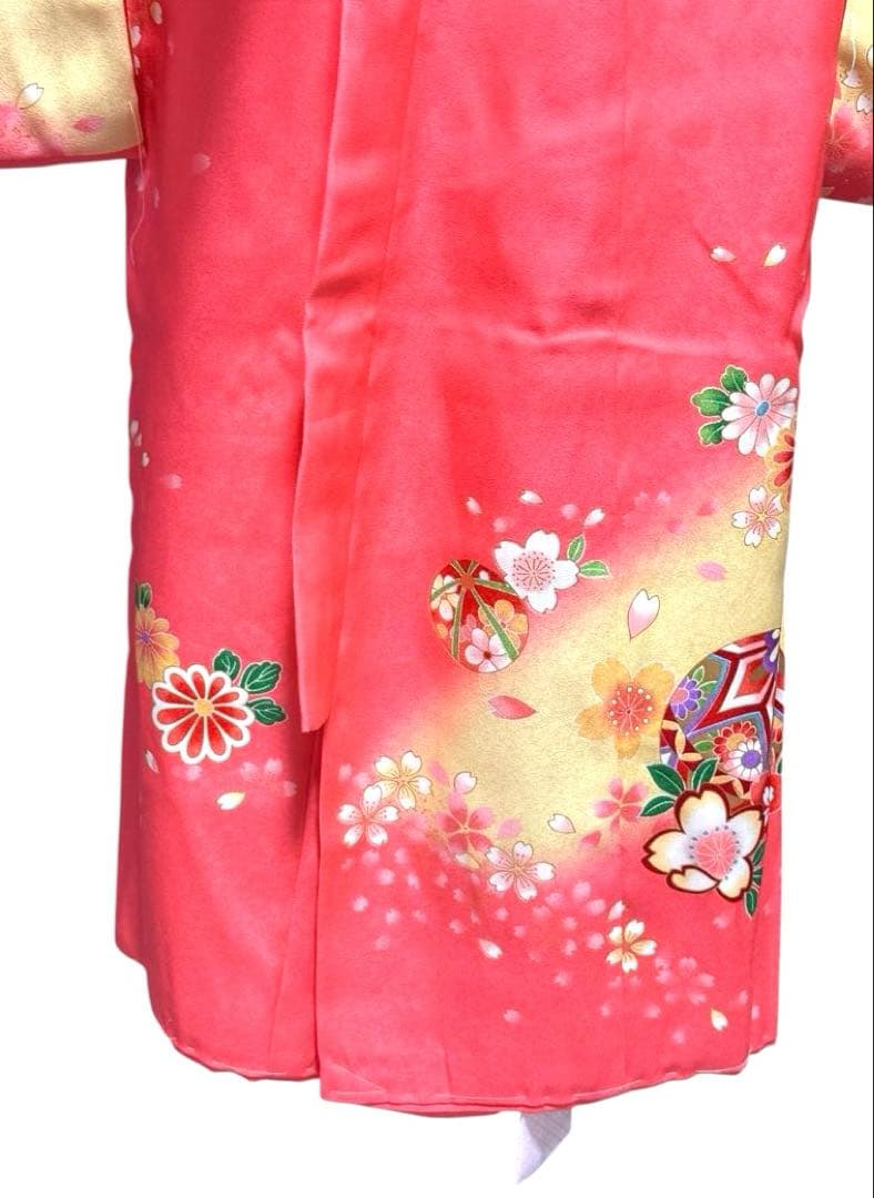 美品　女の子　初着　一つ身着物、襦袢セット　ピンク×パステルイエロー　正絹