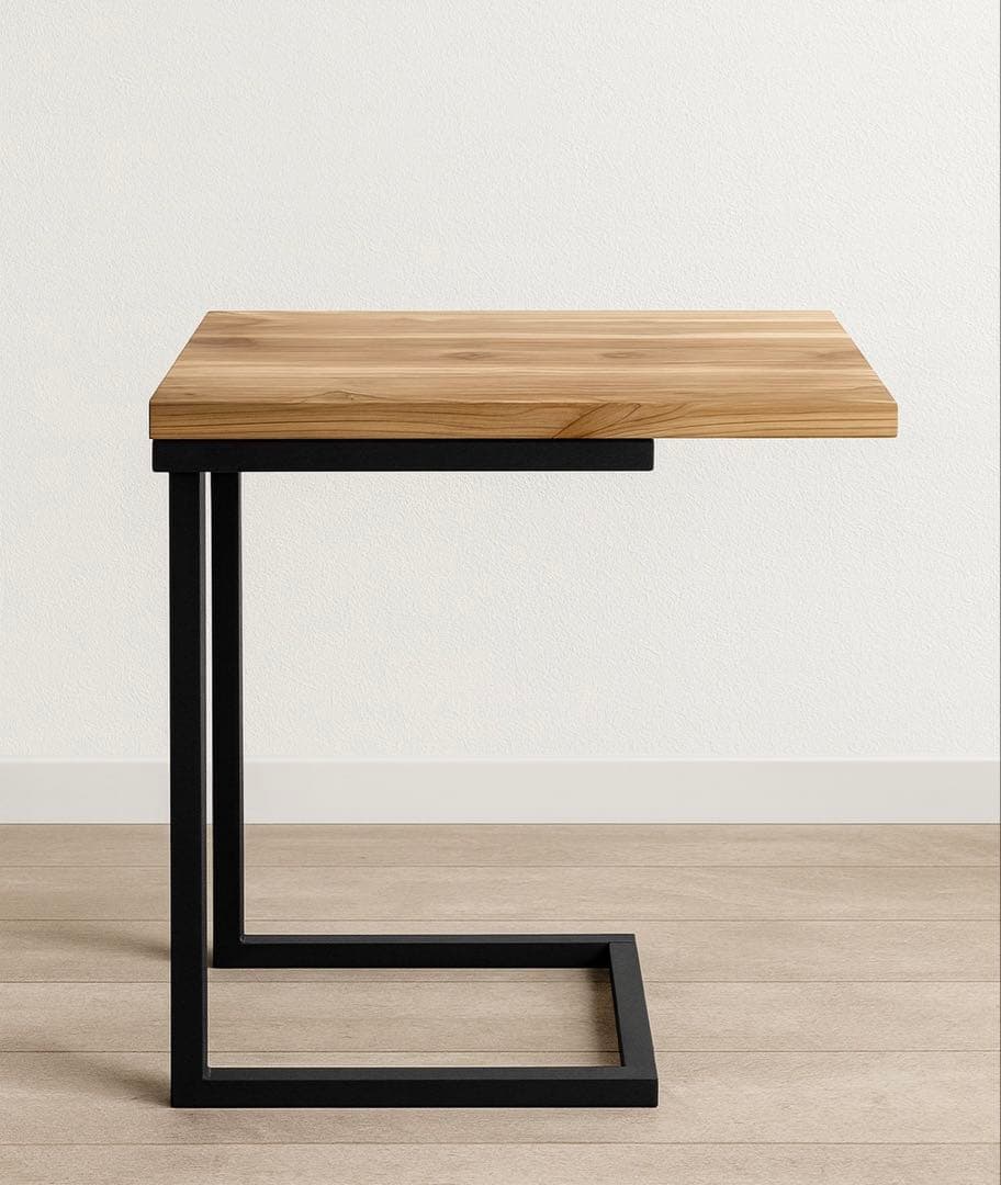 国産杉　無垢材　サイドテーブル　ハンドメイド　アイアン脚　即日発送