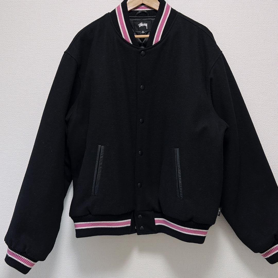 美品　STUSSY S TALK MELTON VARSITY JACKET