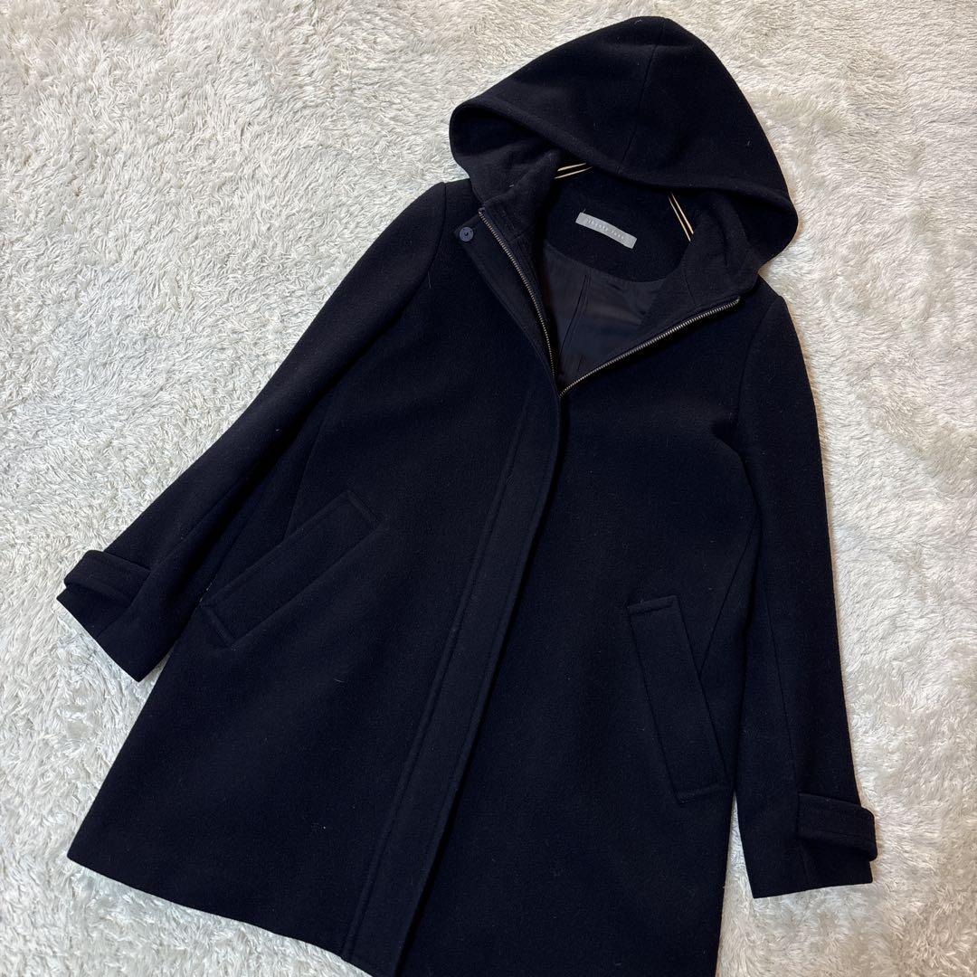 美品＊セオリーリュクスtheory luxeネイビー フード付き ロングコート