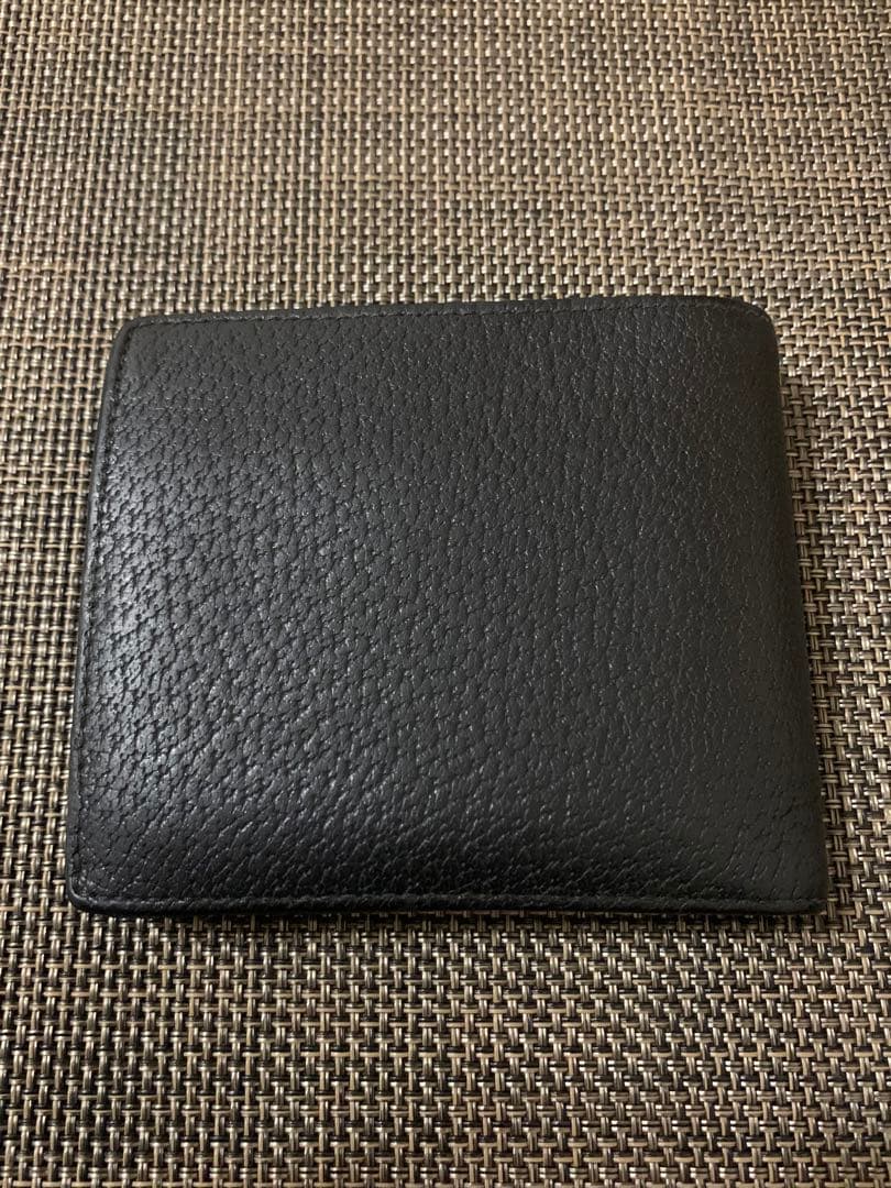 Gucci 二つ折り財布 黒 レザー トリコロールストライプ　シェリーライン