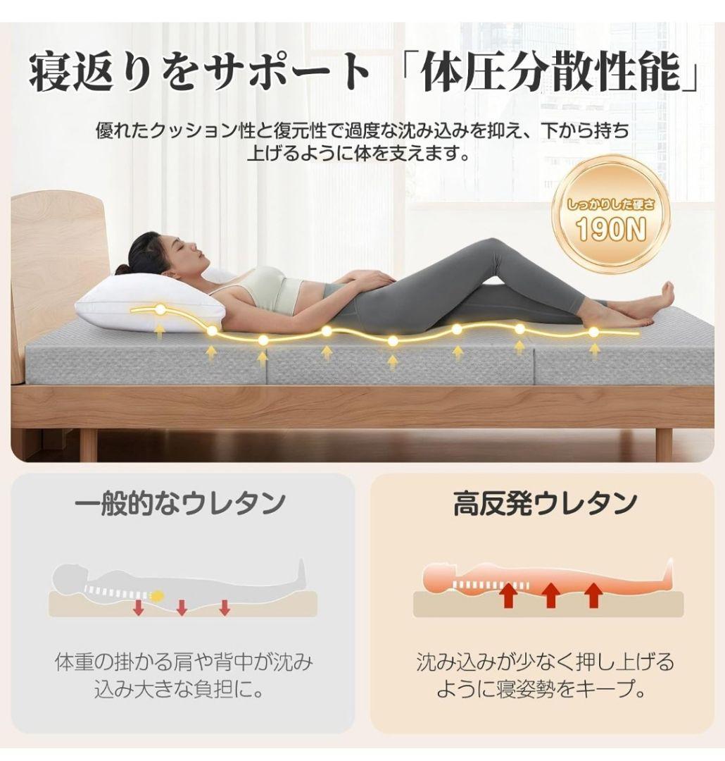 マットレス ダブル 三つ折り 高密度36D 高反発 体圧分散 硬め 硬さ190N