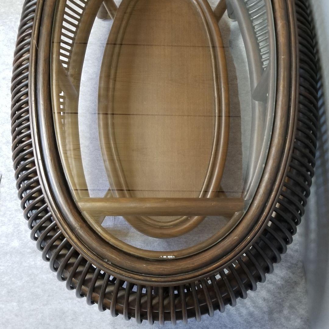 ラタン ガラス ローテーブル センターテーブル 楕円