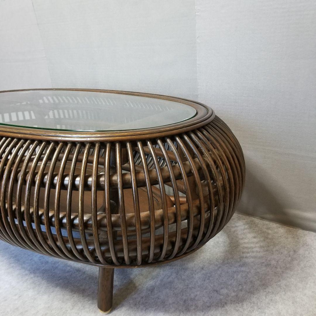 ラタン ガラス ローテーブル センターテーブル 楕円