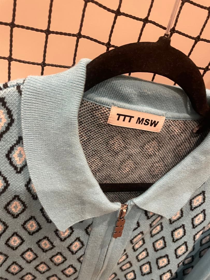 TTT MSW 水色 ダイヤモンドパターン カーディガン