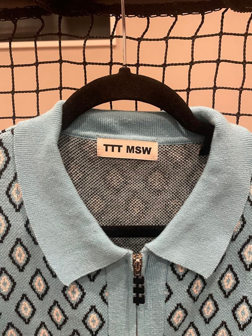TTT MSW 水色 ダイヤモンドパターン カーディガン