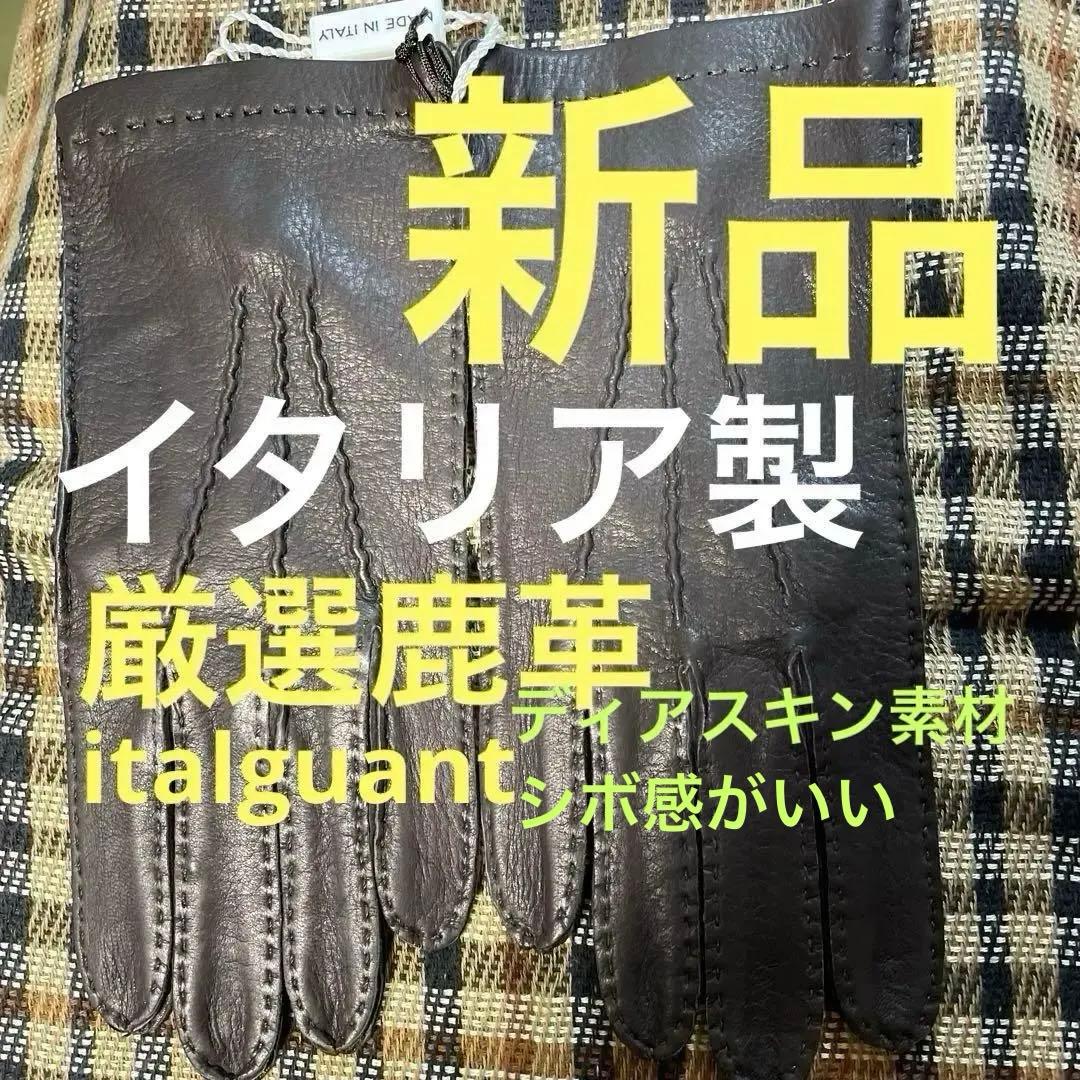 【シボ感美しい逸品】新品タグ付/ディアスキン本革レザー手袋italguant