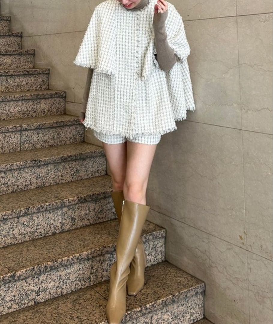 新品未使用 anuans アウター ツイードケープジャケット レディース