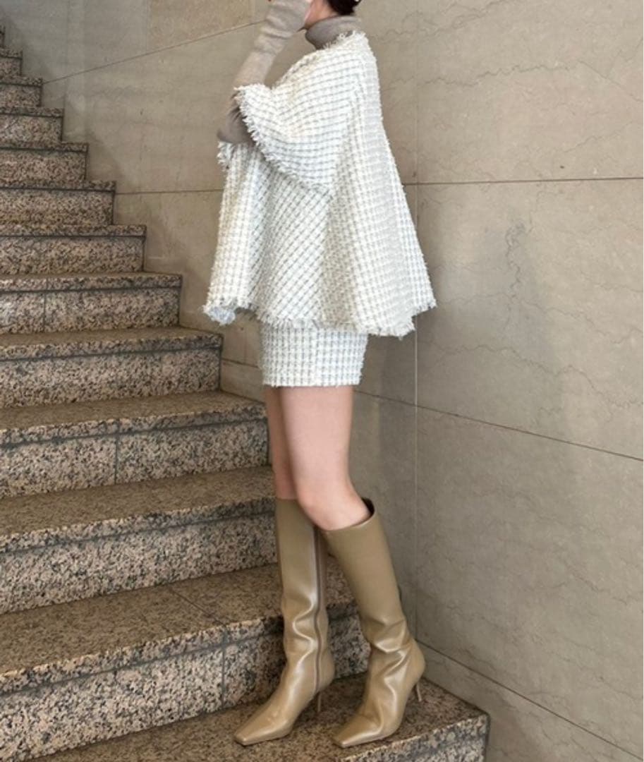 新品未使用 anuans アウター ツイードケープジャケット レディース