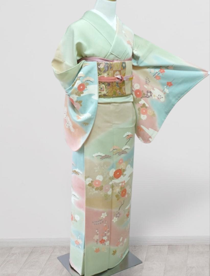 訪問着フルセット　正絹【256】お宮参り【訪問着、袋帯、帯締め、帯揚げ】