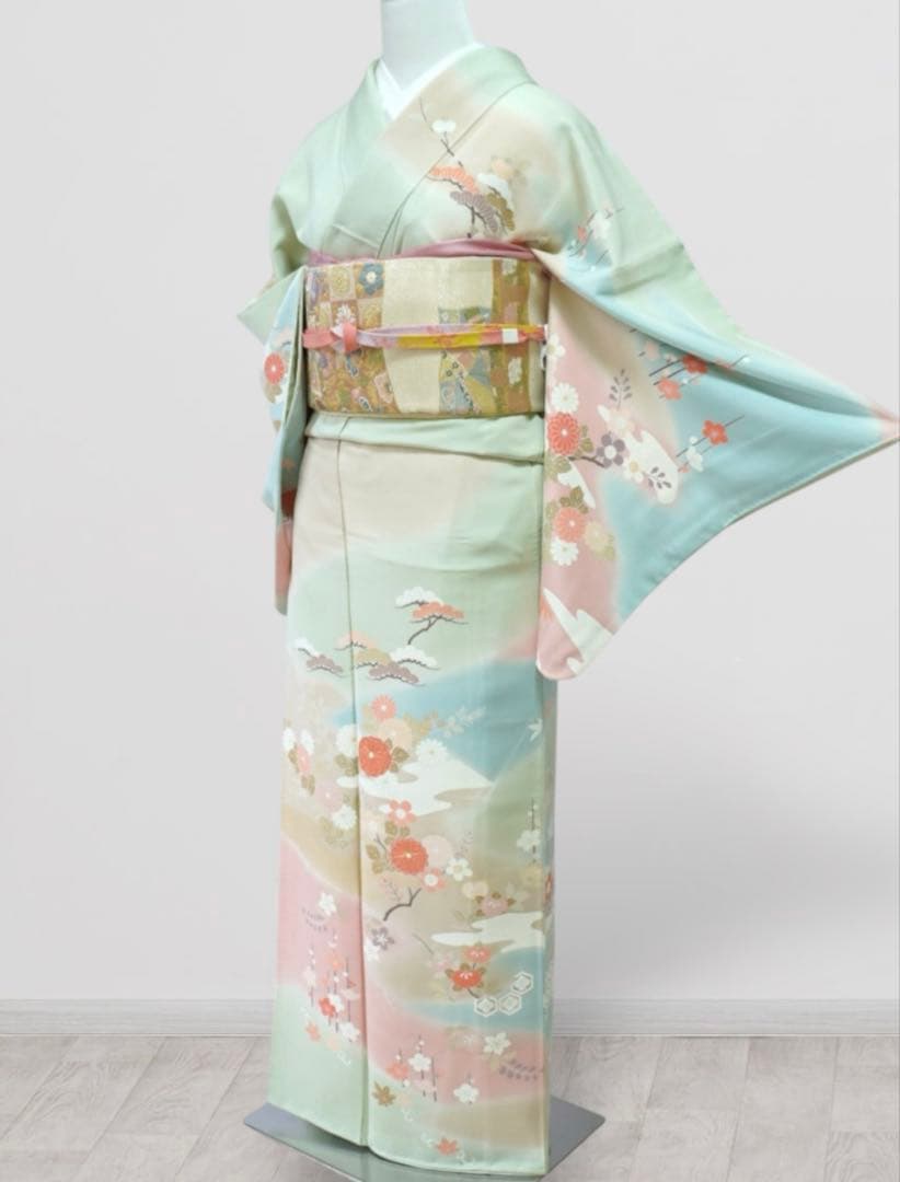 訪問着フルセット　正絹【256】お宮参り【訪問着、袋帯、帯締め、帯揚げ】