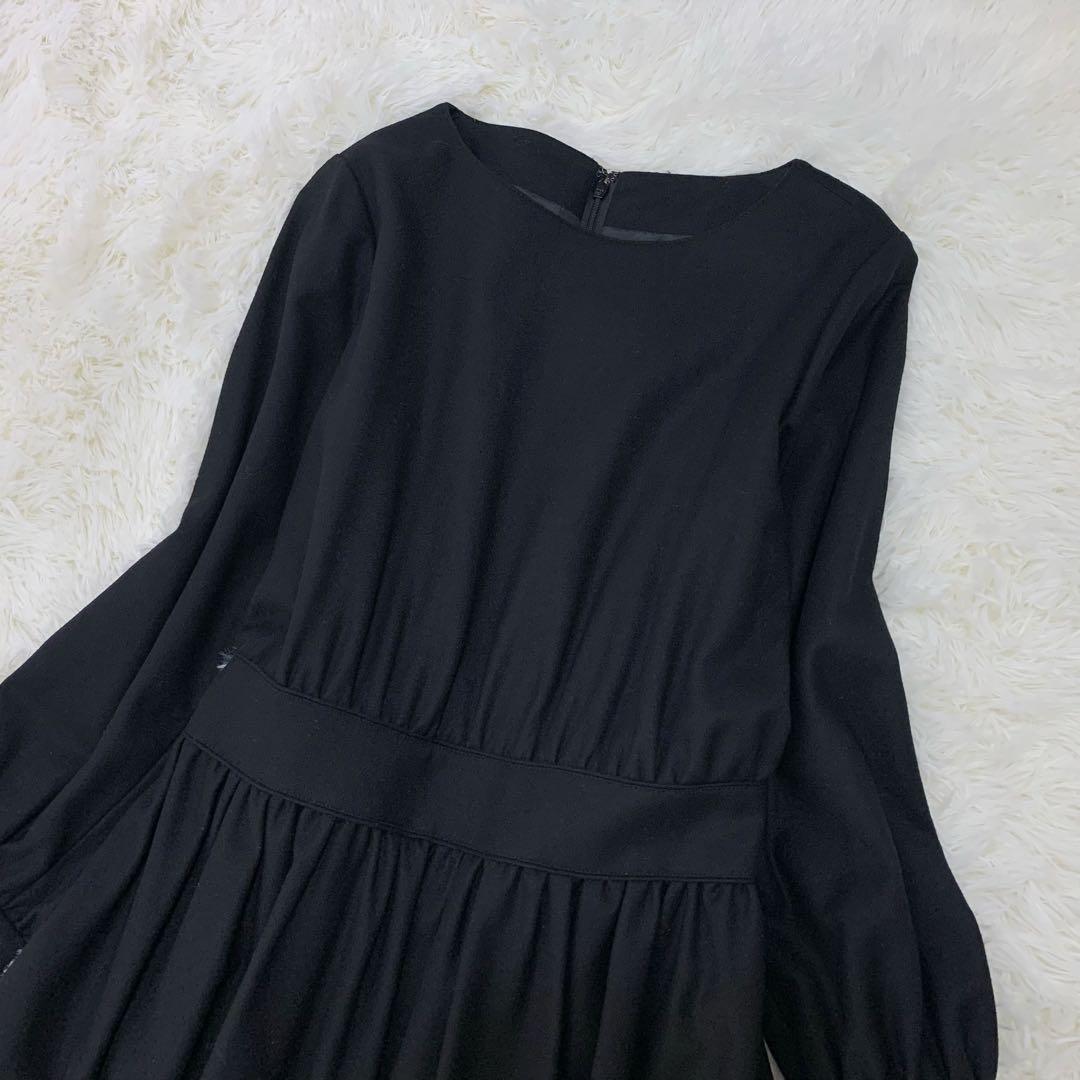 ミシェルボードウイン ウール カシミヤ ギャザー ワンピース 冠婚葬祭 黒