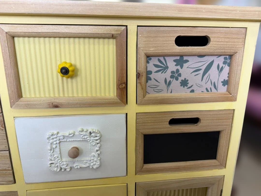 カントリー　キャビネット　リビングボード　レトロ　棚　イエロー　引出　ラック　黄