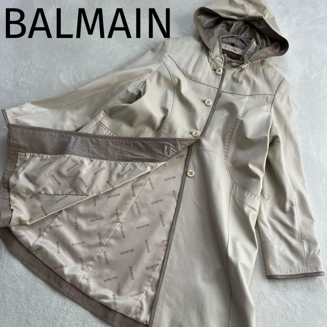 ★バルマン　パリス　2way レザーコート フーディ　ラムレザー