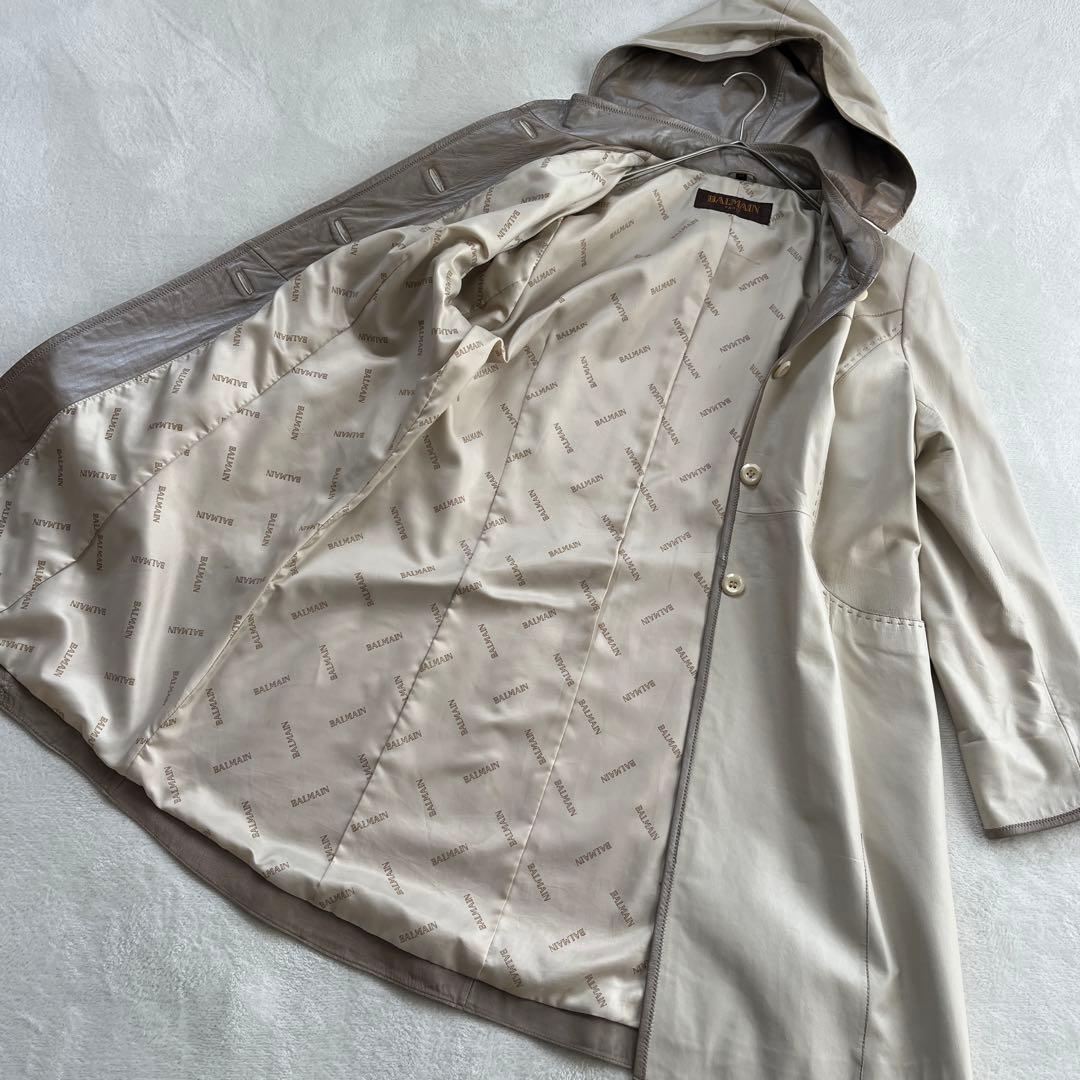 ★バルマン　パリス　2way レザーコート フーディ　ラムレザー