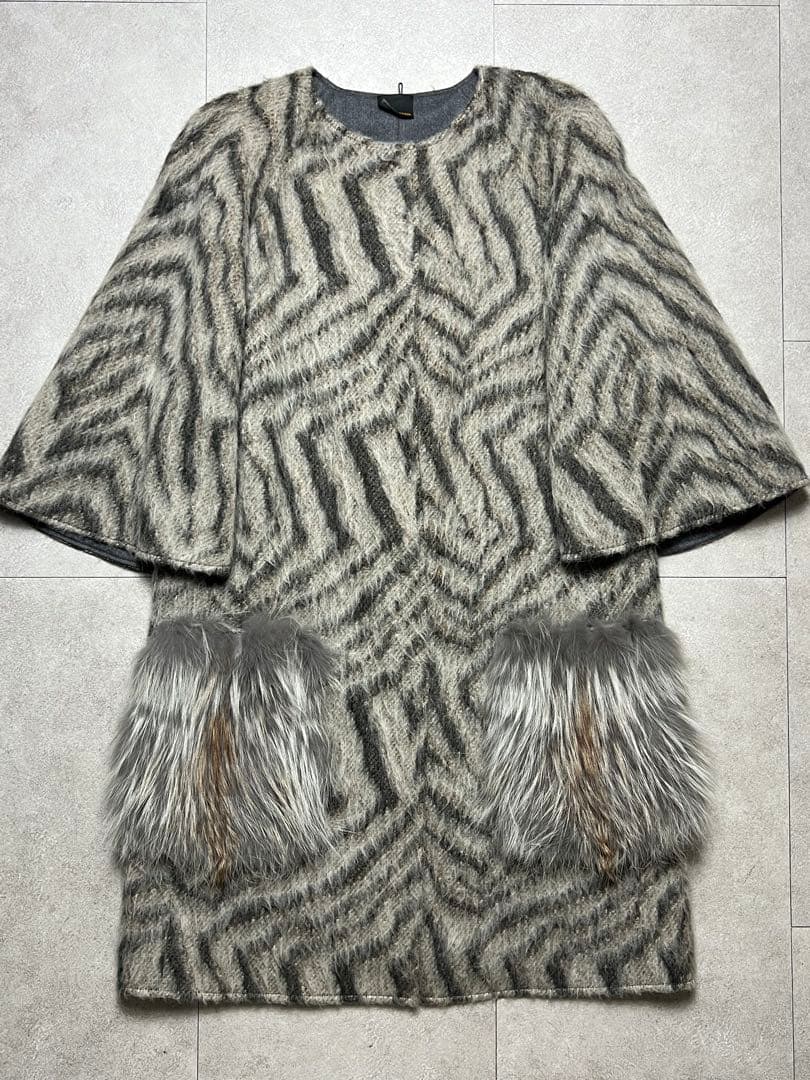 フェンディ FF7818 モヘア混ウール ファーポケット シャギーコート