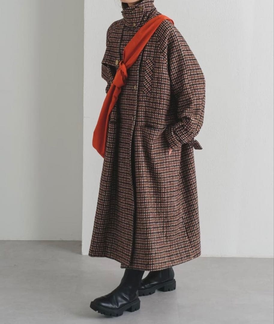 kastane ブラウン チェック柄 ロングコート