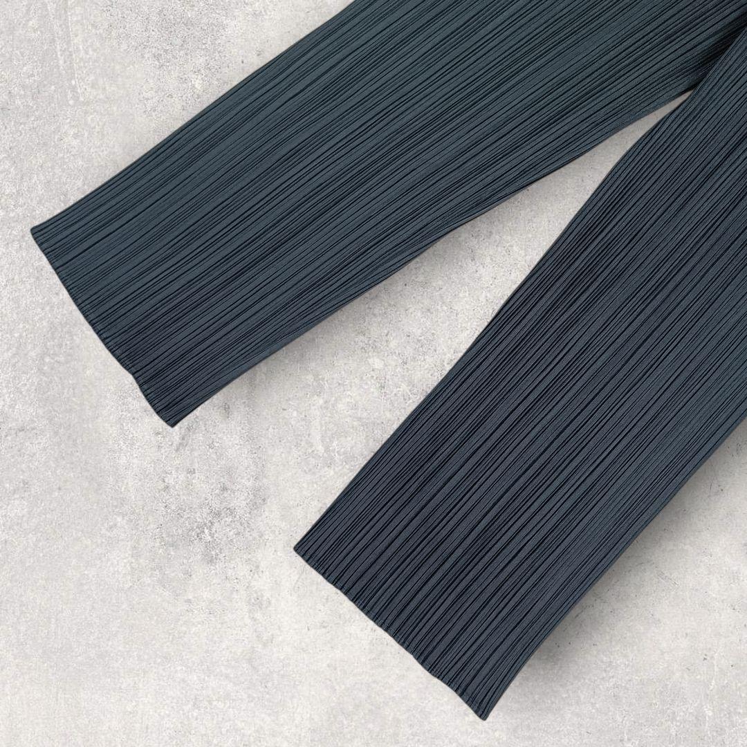 プリーツプリーズ ロングパンツ 洗える ウォッシャブル 洗濯可 ネイビー