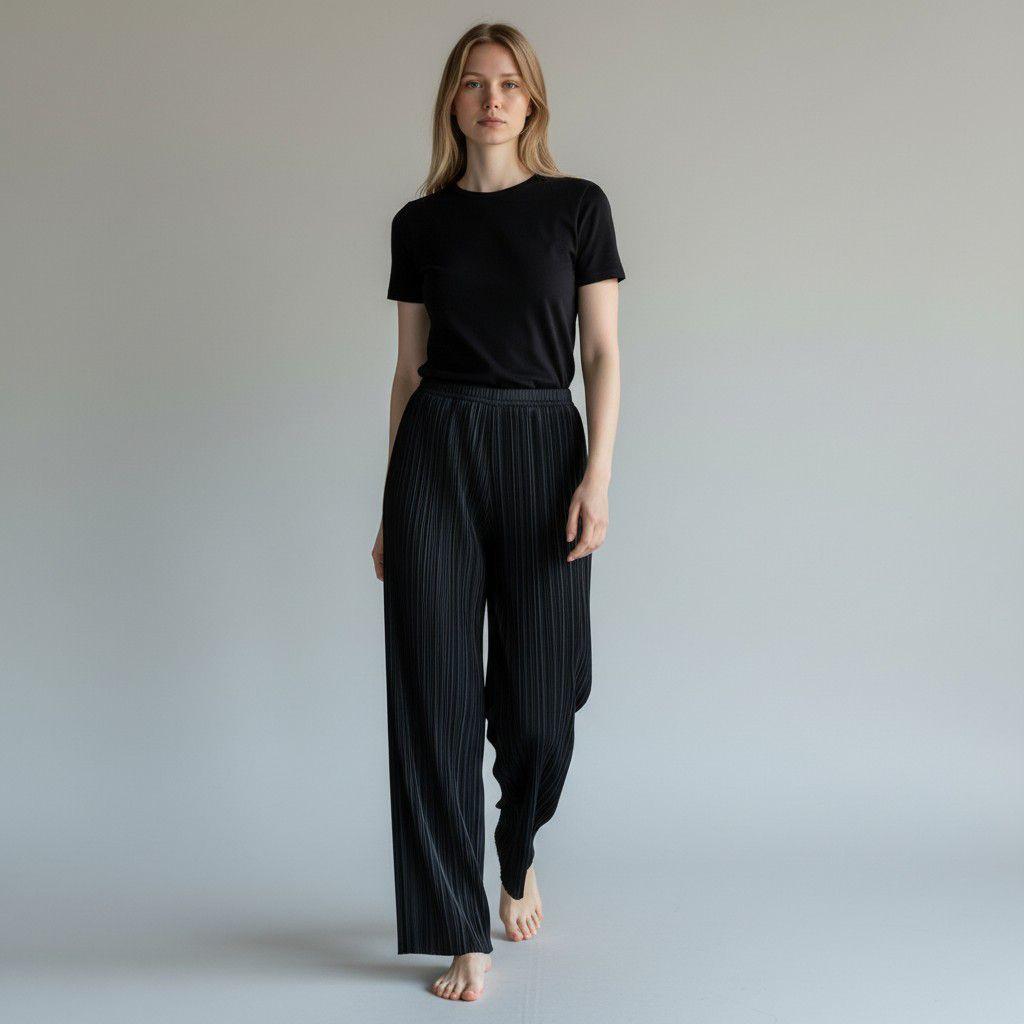 プリーツプリーズ ロングパンツ 洗える ウォッシャブル 洗濯可 ネイビー