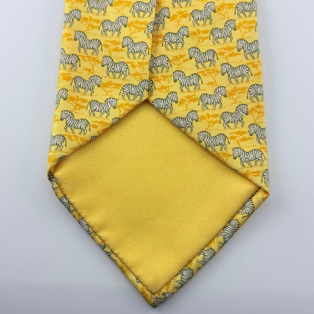 HERMÈS ネクタイ　ゼブラ柄 イエロー系 シルク極美品　かわいい