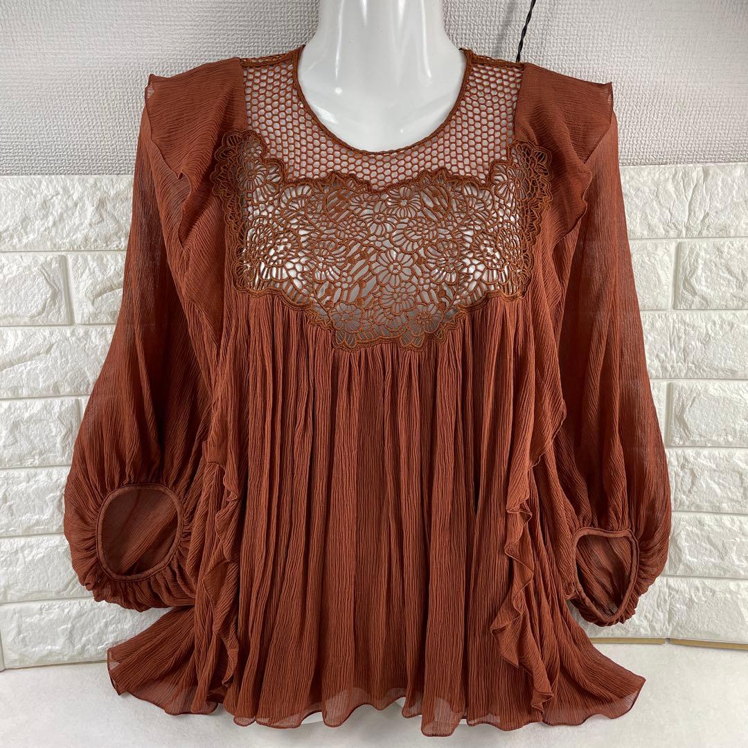 Chloe/クロエ、シフォンブラウス、レース、Aライン、ゆったり、34