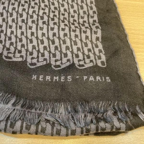 HERMES エルメス マフラー ストール グレー チェーン柄