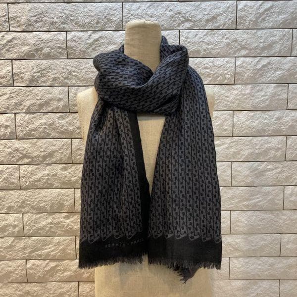 HERMES エルメス マフラー ストール グレー チェーン柄