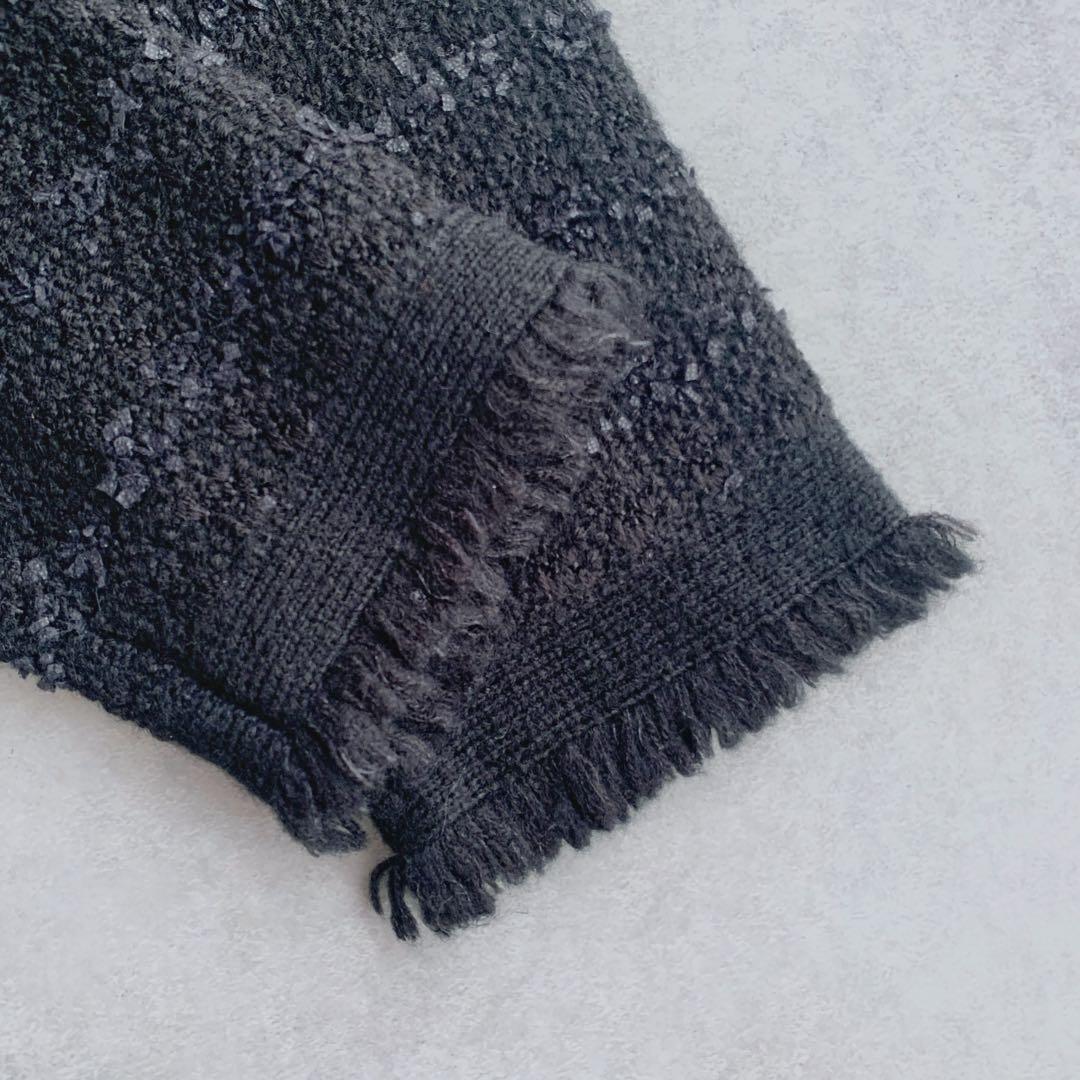 Whim Gazette ツイードニットジャケット ブラック モヘヤ混 金ボタン