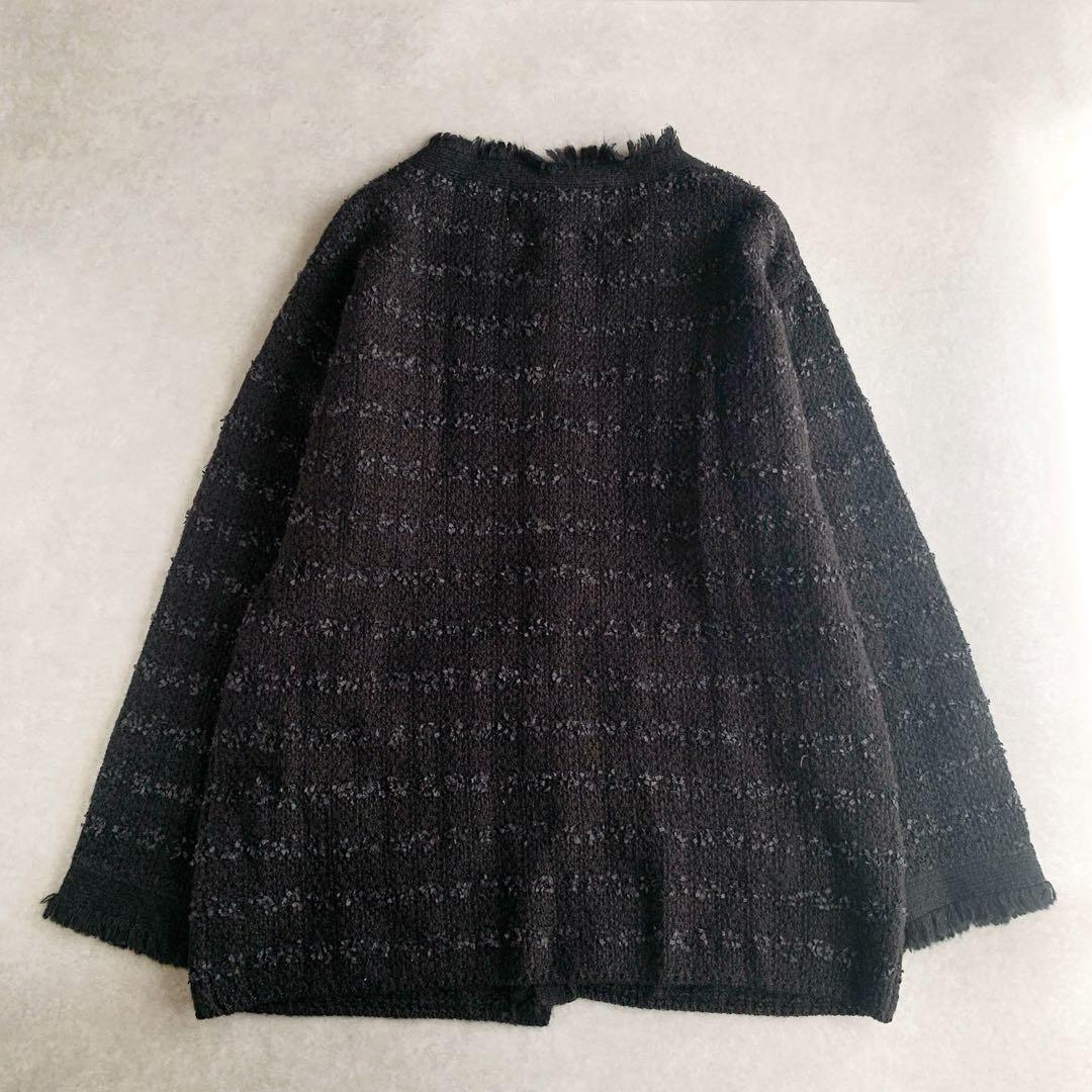 Whim Gazette ツイードニットジャケット ブラック モヘヤ混 金ボタン