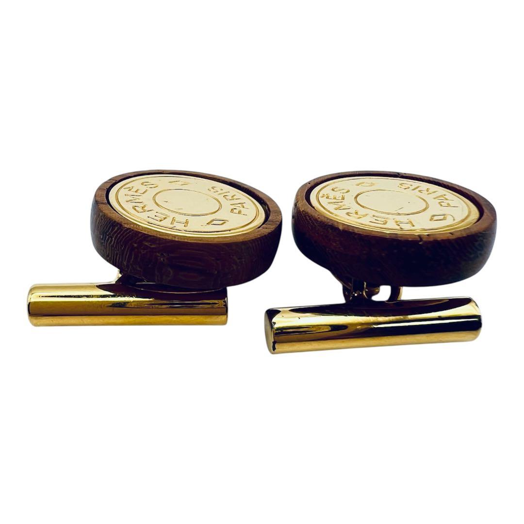 エルメス　セリエ　ウッド　メタル　ゴールド　カフス　カフリンクス