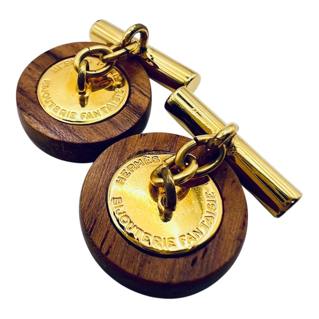 エルメス　セリエ　ウッド　メタル　ゴールド　カフス　カフリンクス