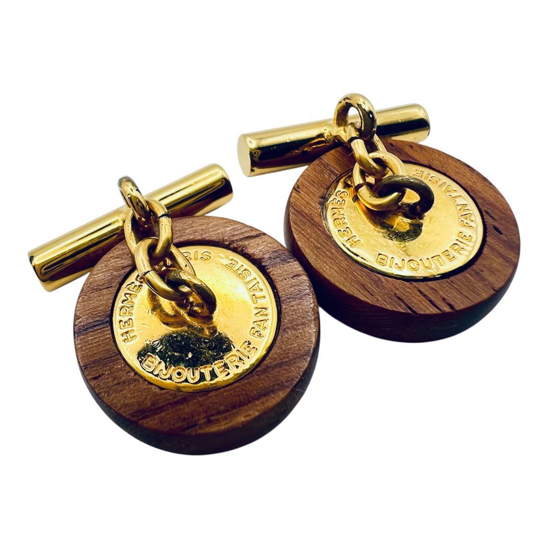 エルメス　セリエ　ウッド　メタル　ゴールド　カフス　カフリンクス