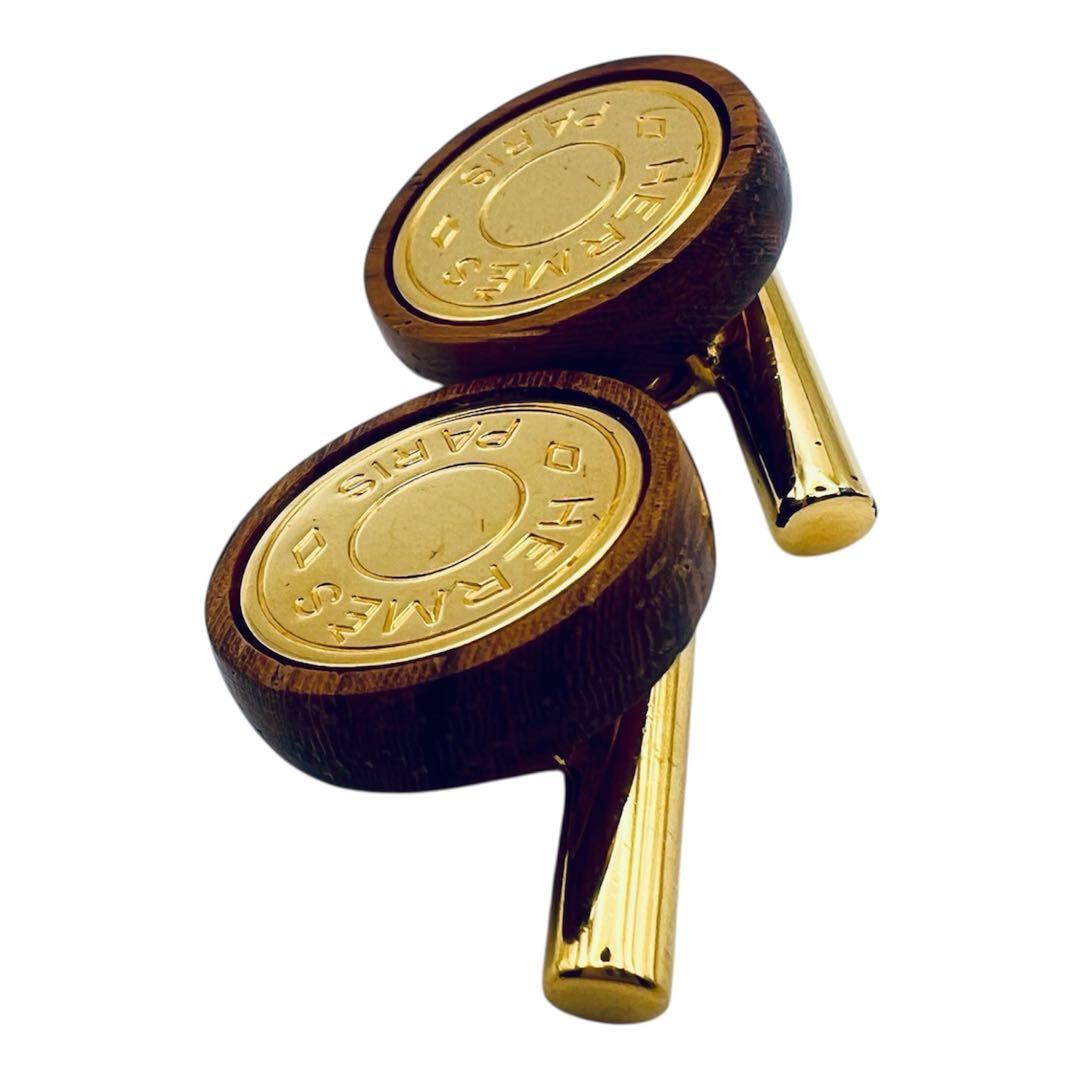 エルメス　セリエ　ウッド　メタル　ゴールド　カフス　カフリンクス