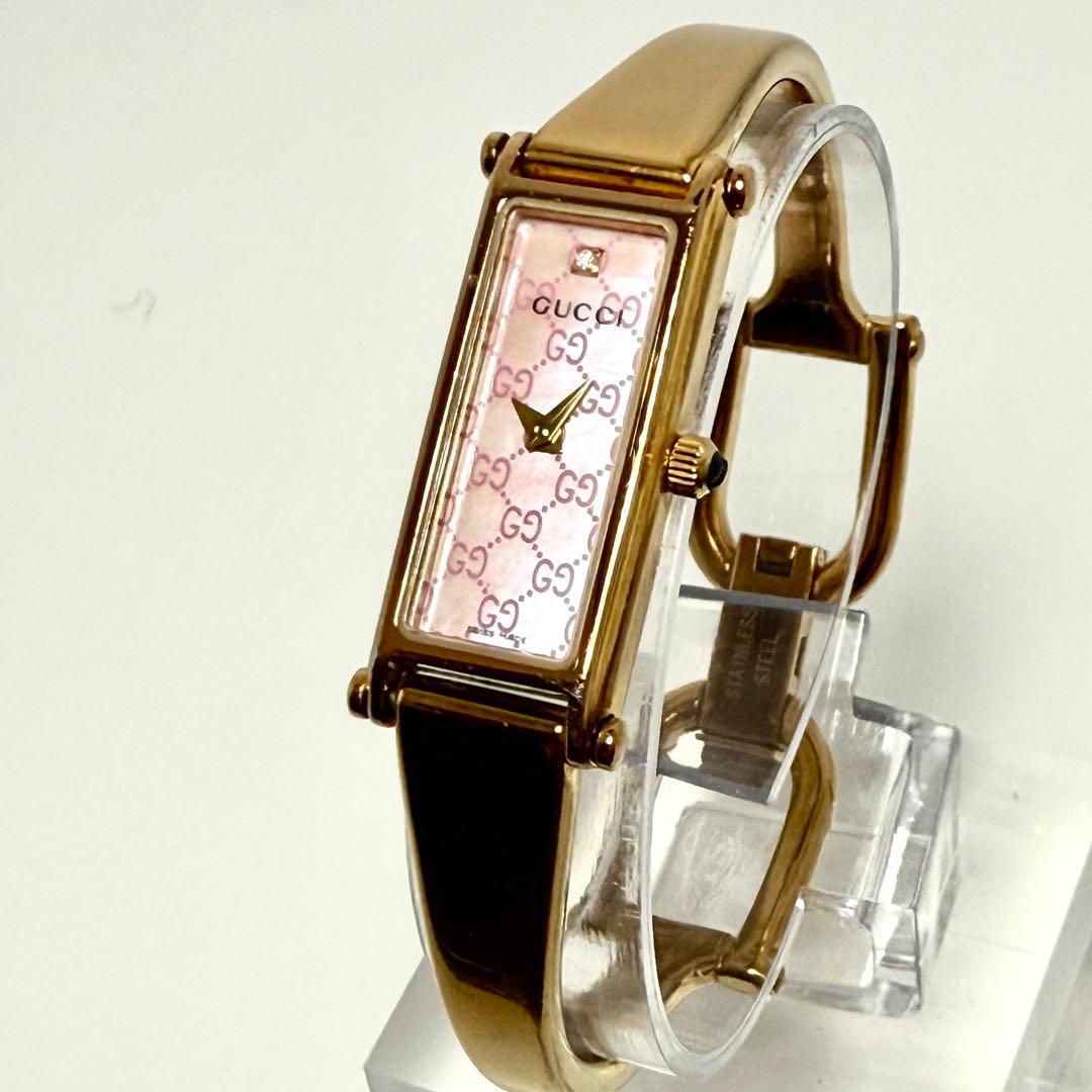 【稼働】GUCCI 1500 L ピンクシェル文字盤 1Pダイヤ クォーツ