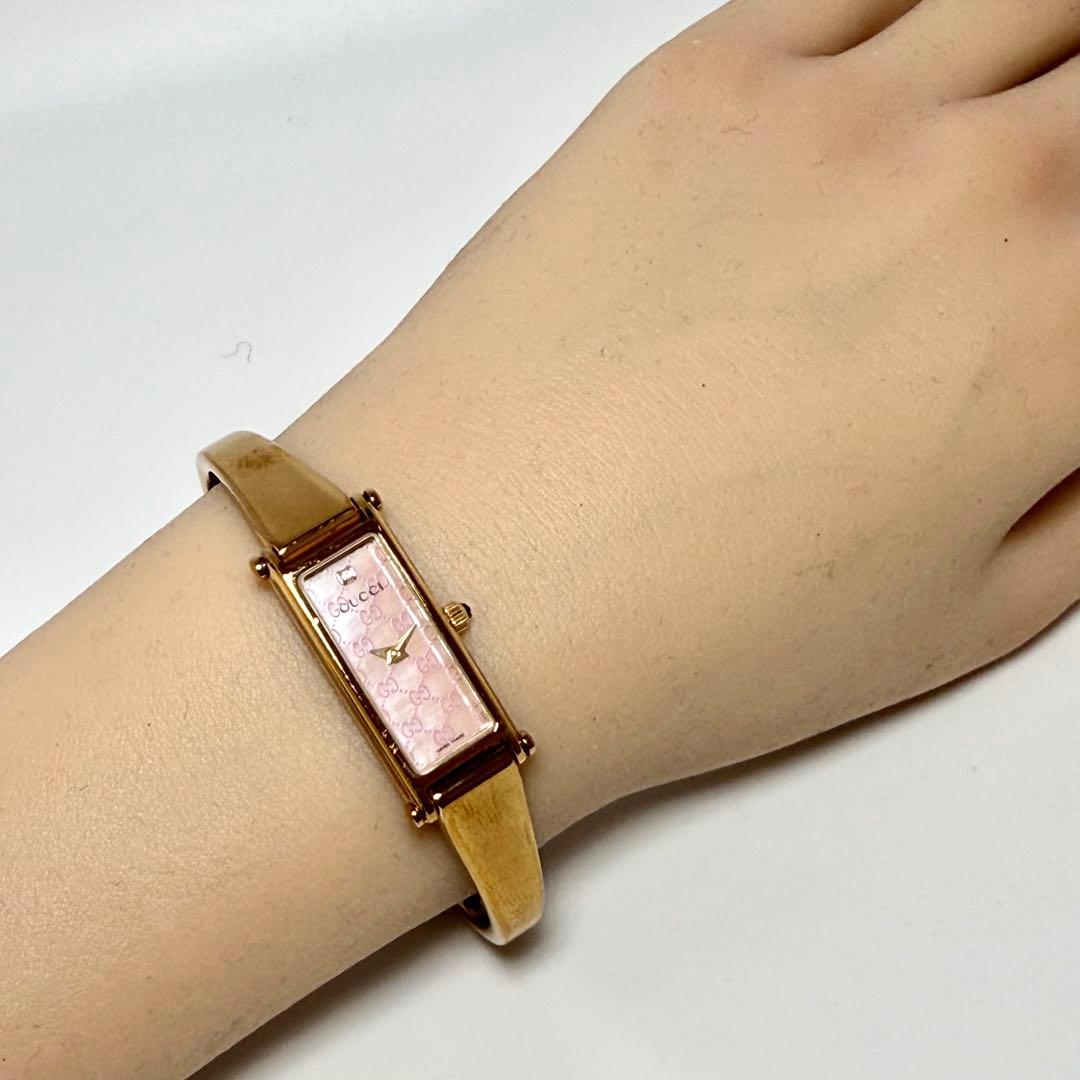 【稼働】GUCCI 1500 L ピンクシェル文字盤 1Pダイヤ クォーツ